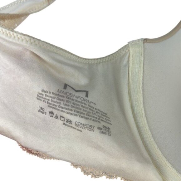 Maidenform Bra Wire Beige Lace Women's Size 38D - See description - Picture 5 of 8